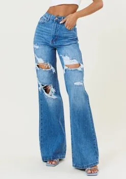 Vibrant MIU Wide Leg Destroyed Jeans