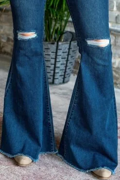 L&B Apparel Dark Wash High Rise Flare Ripped Jeans -Clothing Women's Clothing/Brgs sales store 19335 dw 3 1