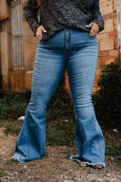 L&B Apparel Winsome Mid Wash Bell Bottom Jeans -Clothing Women's Clothing/Brgs sales store 1LB18087 2 MW X 1 1