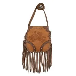 American West Tooled Rose Fringed Crossbody Bag