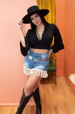 L&B Apparel Crochet Tassel Trim Shorts