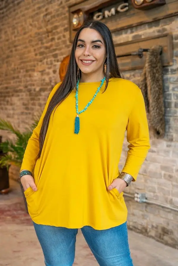 L&B Apparel Basic Babe Mustard 3/4 Sleeve Tunic 4 L&B Apparel Basic Babe Mustard 3/4 Sleeve Tunic - Image 2