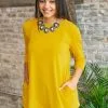 L&B Apparel Basic Babe Mustard 3/4 Sleeve Tunic -Clothing Women's Clothing/Brgs sales store BASIC 02 MUSTARD 2