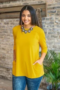L&B Apparel Basic Babe Mustard 3/4 Sleeve Tunic