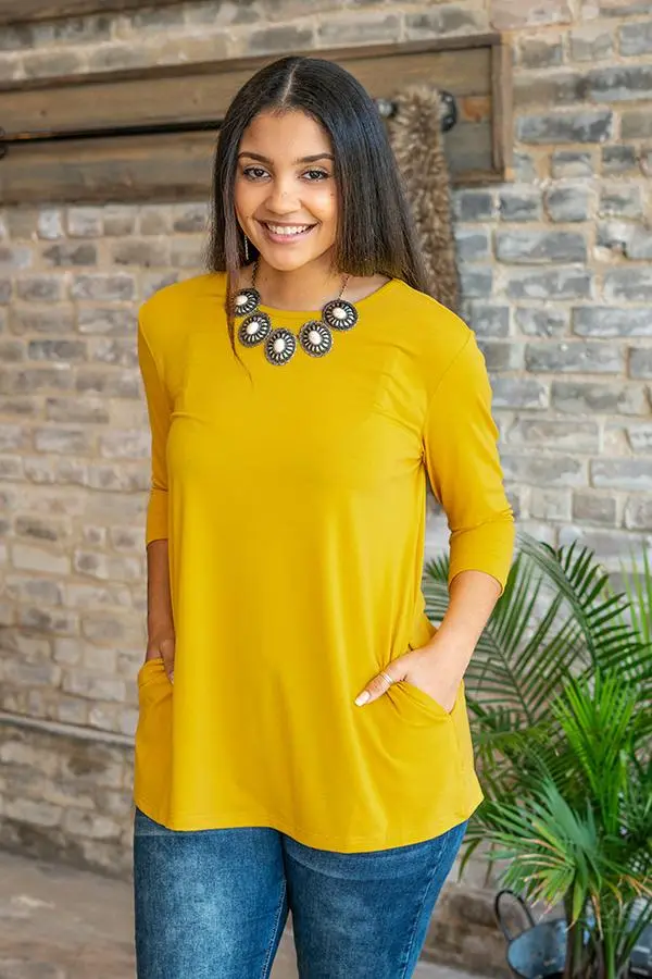 L&B Apparel Basic Babe Mustard 3/4 Sleeve Tunic 3 L&B Apparel Basic Babe Mustard 3/4 Sleeve Tunic