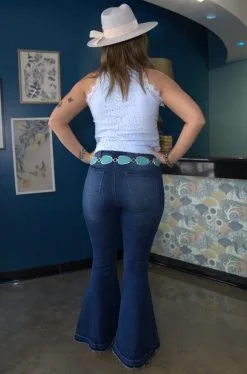 L&B Apparel Plus Size Mid Wash High Waist Flare Jeans W/Knee Rips -Clothing Women's Clothing/Brgs sales store DSC08379 c2bw 50