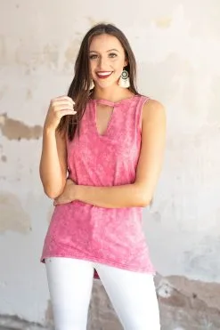 L&B Apparel Vintage Wash Keyhole Tank