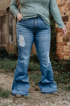 L&B Apparel Montana Plus Size Distressed Flare Jeans