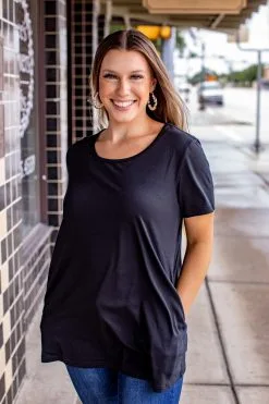 L&B Apparel Essential Black Short Sleeve Top