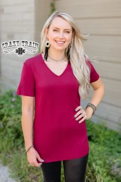 Crazy Train Apparel Forever Fave Basic Maroon Top -Clothing Women's Clothing/Brgs sales store ForeverFaveBasicTeeMaroon2