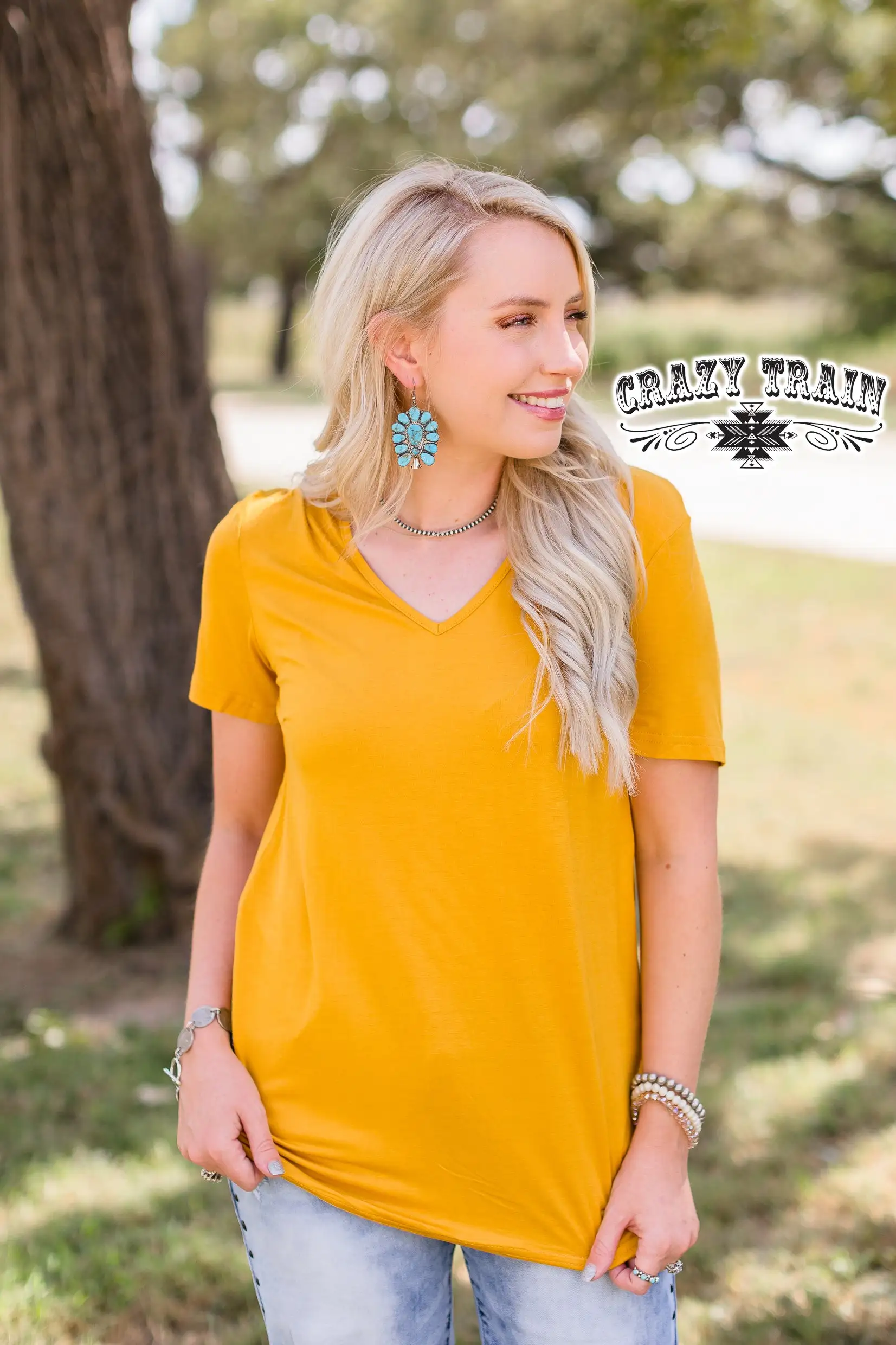 Crazy Train Apparel Forever Fave Basic Mustard Top 3 Crazy Train Apparel Forever Fave Basic Mustard Top