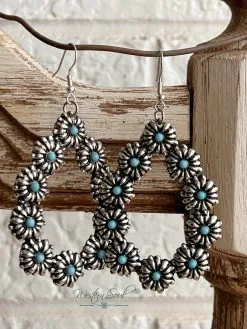 Blue Tortoise Flower Concho Teardrop Earrings