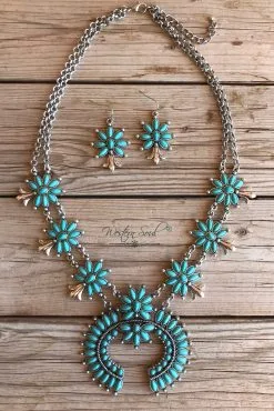 Blue Tortoise Kaycee Squash Blossom Necklace Set