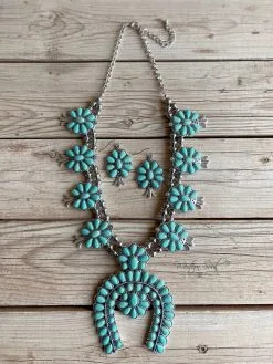 Blue Tortoise Aiyana Squash Blossom Necklace Set