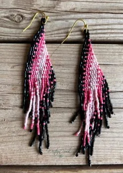 Blue Tortoise Pink Passion Seed Bead Earrings