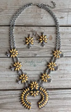 Blue Tortoise Amarilla Squash Blossom Necklace Set