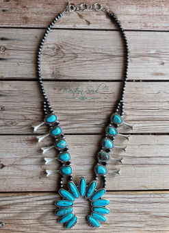 Blue Tortoise Navajo Road Squash Blossom Necklace