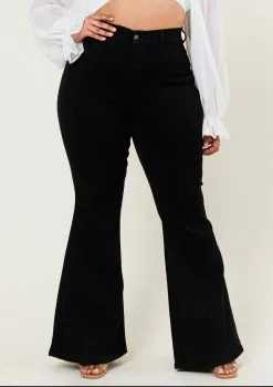 Vibrant MIU Plus Size High Rise Flared Jeans Black