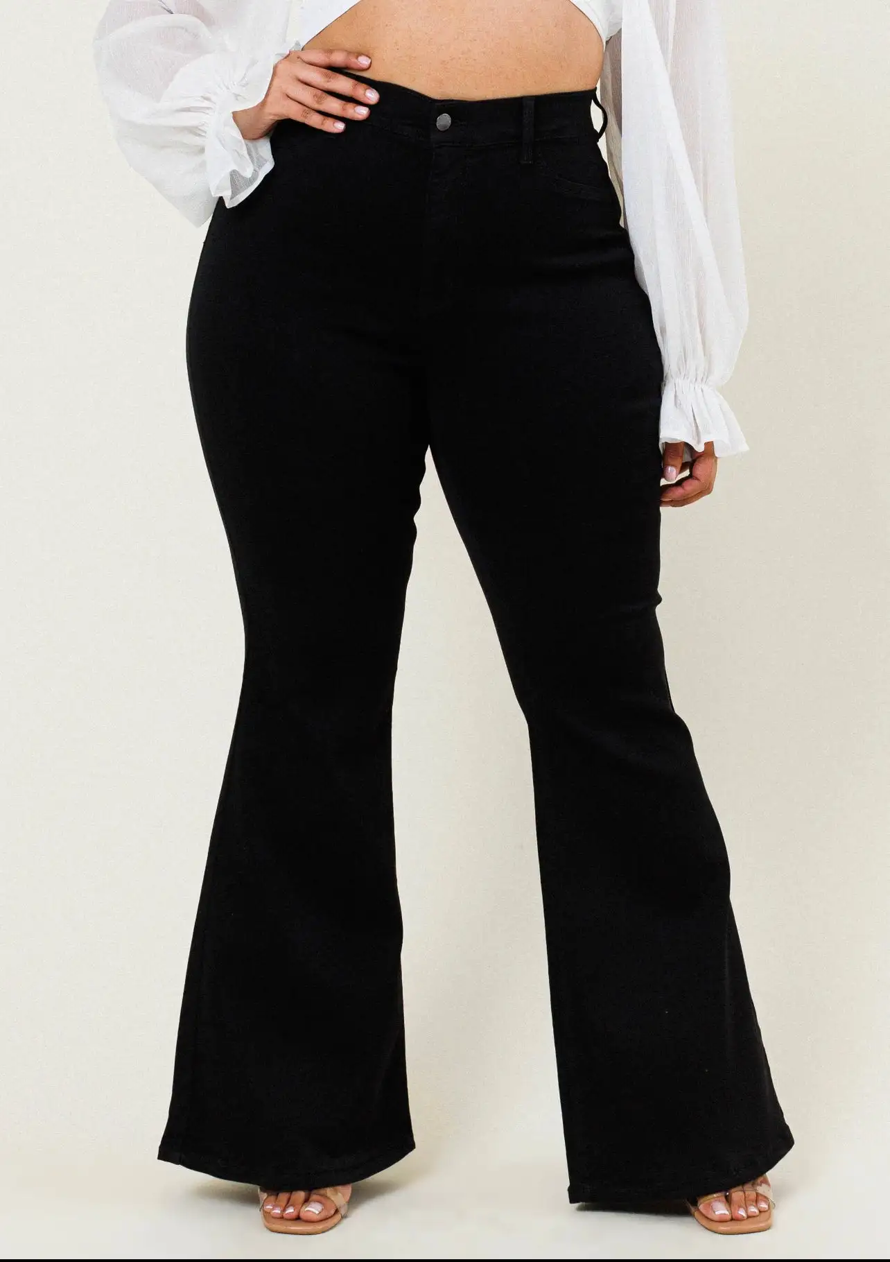Vibrant MIU Plus Size High Rise Flared Jeans Black 3 Vibrant MIU Plus Size High Rise Flared Jeans Black