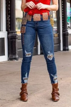 L&B Apparel Leopard Patches Skinny Jeans