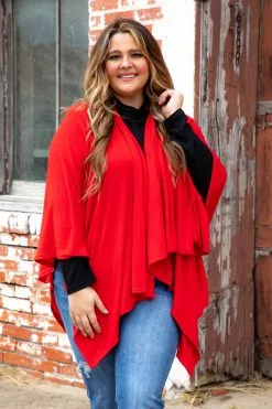 L&B Apparel High Plains Red Ruana Wrap