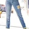 L&B Apparel Floral Patch Boyfriend Jeans -Clothing Women's Clothing/Brgs sales store LB109 YELLOW FLORAL 1 1 1