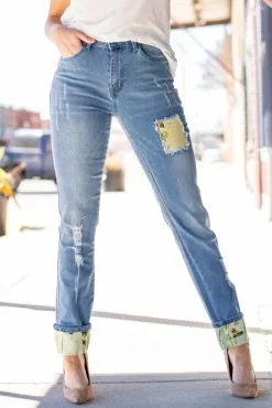 L&B Apparel Floral Patch Boyfriend Jeans