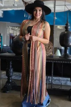 L&B Apparel Serape Print Fringe Duster