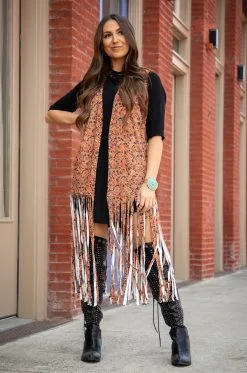 L&B Apparel Western Tooled Fringe Vest
