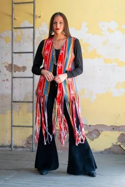 L&B Apparel Red River Aztec Fringe Vest