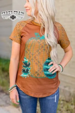 Crazy Train Clothing Crazy Train Patch Perfect 21 Pumpkin Shirt -Clothing Women's Clothing/Brgs sales store PatchPerfectTee3
