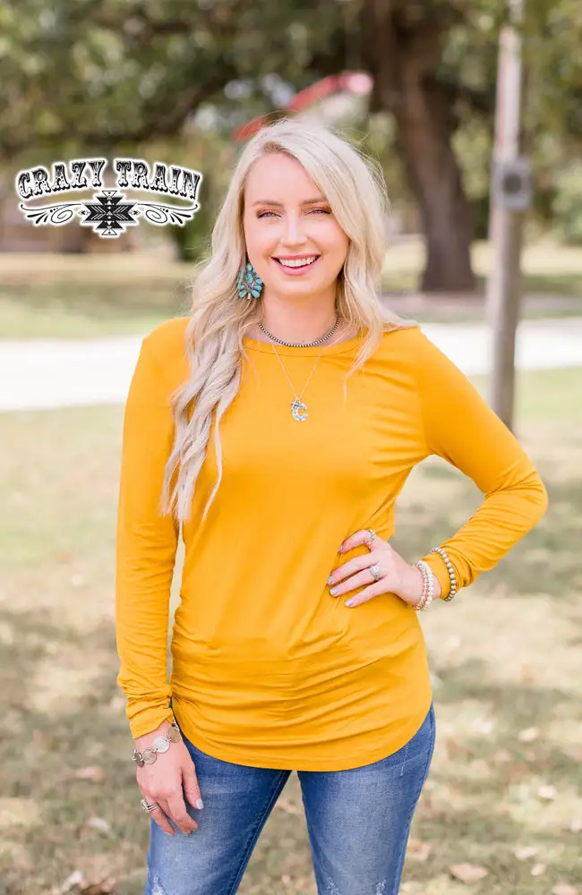 Crazy Train Apparel Pinedale Basic Long-sleeved Top Mustard 3 Crazy Train Apparel Pinedale Basic Long-sleeved Top Mustard