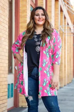 L&B Apparel Hot Pink Cactus Kimono -Clothing Women's Clothing/Brgs sales store RKD200807 CTD X 2