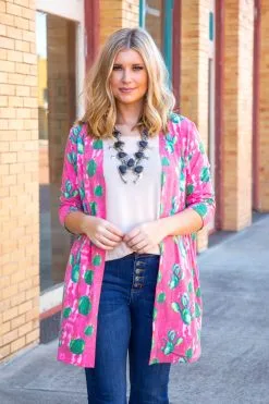 L&B Apparel Hot Pink Cactus Kimono