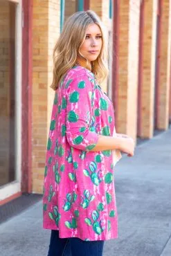 L&B Apparel Hot Pink Cactus Kimono -Clothing Women's Clothing/Brgs sales store RKD200807 CTD 5 1