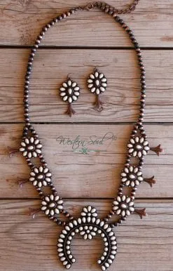 Blue Tortoise Southwestern Treasure Squash Blossom Necklace Set