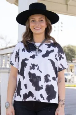 L&B Apparel Plus Size Dolman Sleeve Top Cow Print