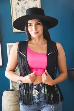 L&B Apparel Black Fringe Vest Curvy Size