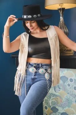 L&B Apparel Cream Fringe Vest