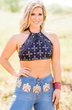 L&B Apparel Wild West Black Bandana Crop Top