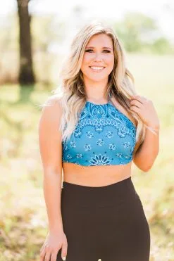 L&B Apparel Wild West Teal Bandana Crop Top