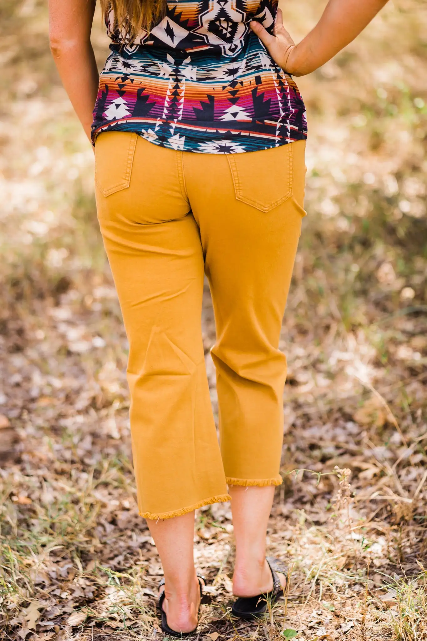 TURQUOISE HAVEN Distressed Mustard Cropped Jeans 4 TURQUOISE HAVEN Distressed Mustard Cropped Jeans - Image 2