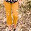 TURQUOISE HAVEN Distressed Mustard Cropped Jeans -Clothing Women's Clothing/Brgs sales store WesternSoul154