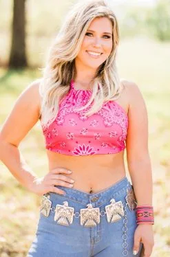 L&B Apparel Wild West Pink Bandana Crop Top