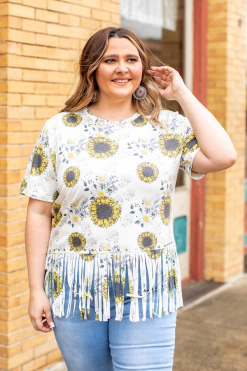 L&B Apparel Sunflower Fringe Top