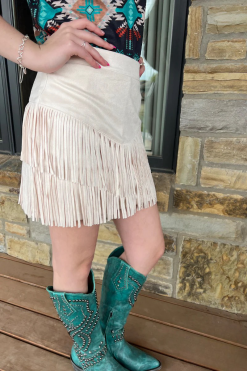 Sterling Kreek Fort Worth Fringe Skirt Cream