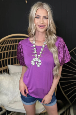 Sterling Kreek Louisiana Bubble Sleeve Top Purple