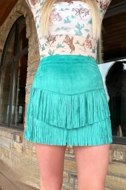 Sterling Kreek Fort Worth Fringe Skirt Turquoise