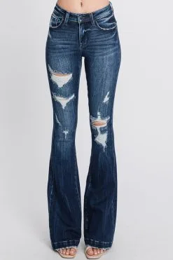 PETRA153 Petite Distressed Flare Jeans